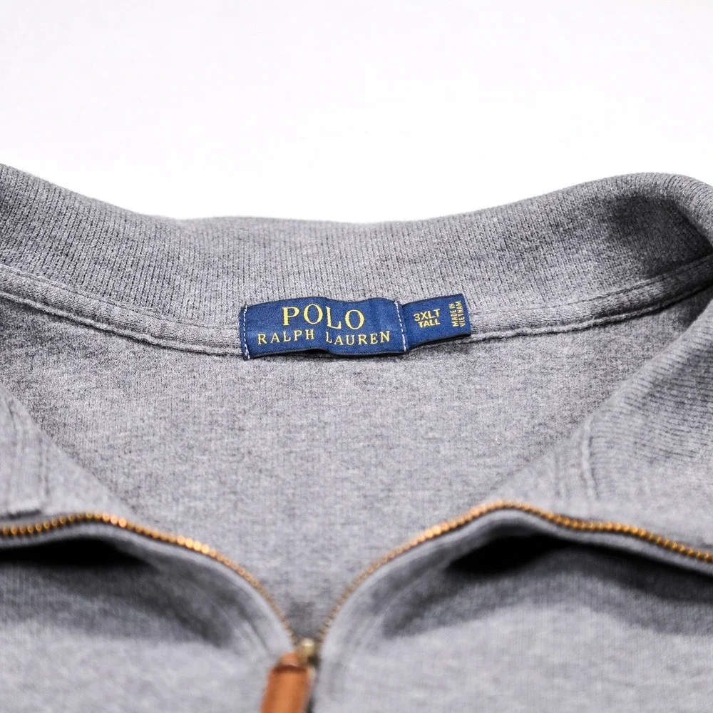 POLO RALPH LAUREN Mens 3XLT Gray Cotton Long Sleeve Quarter Zip Pullover Sweater